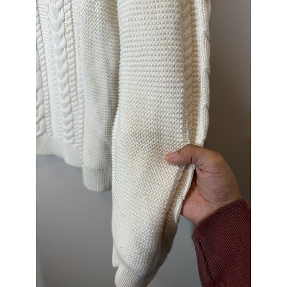 Banana Republic White Cable Knit Sweater Size L Button Shoulder Classic Cozy - Picture 6 of 9